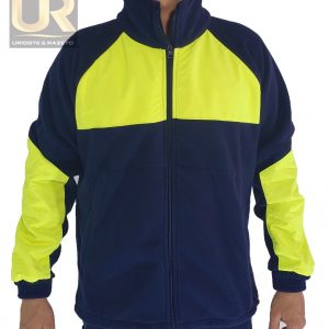 CHAQUETA MICROPOLAR AZUL CON APLICADO VERDE FLUOR