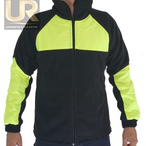 CHAQUETA MICROPOLAR NEGRO CON APLICADO VERDE FLUOR